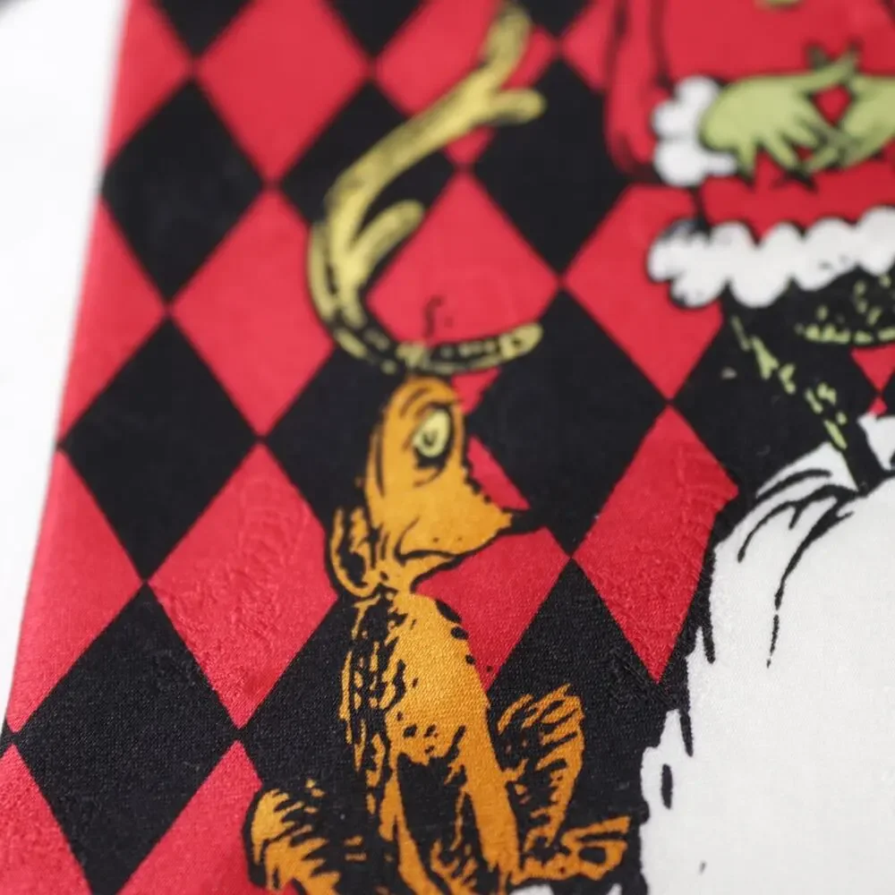 Vtg Dr Seuss Grinch Christmas Tie Mens in Silk Wide Santa Max Dog Reindeer